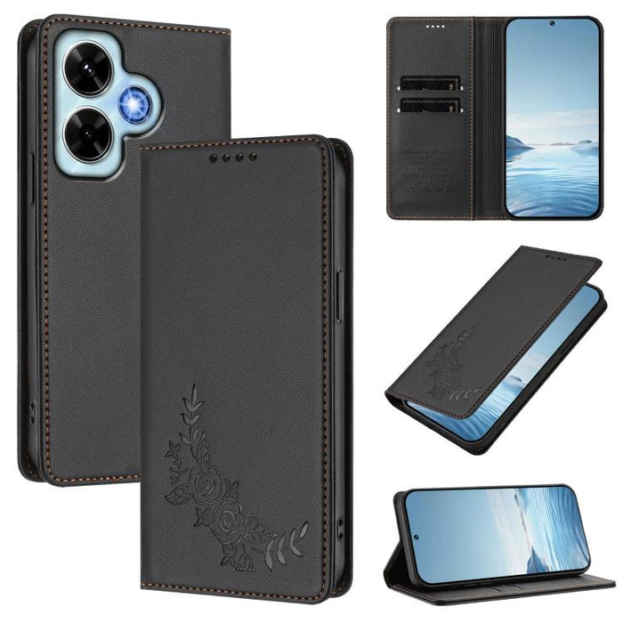 Funda para teléfono de piel vegana magnética RFID con relieve de peonía, For Redmi Note 13 4G Global, For Redmi Note 13 Pro 5G / Poco X6, For Redmi Note 13 5G Global, For Redmi Note 13 Pro+ 5G, For Redmi 12 4G / 5G / Note 12R                           ...