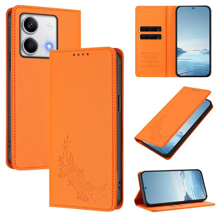 Funda para teléfono de piel vegana magnética RFID con relieve de peonía, For Redmi Note 13 4G Global, For Redmi Note 13 Pro 5G / Poco X6, For Redmi Note 13 5G Global, For Redmi Note 13 Pro+ 5G, For Redmi 12 4G / 5G / Note 12R                           ...