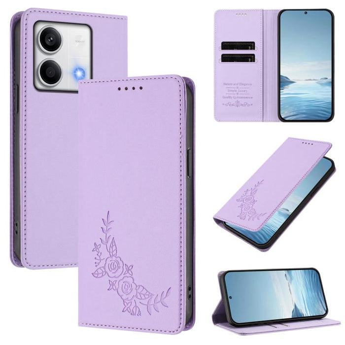 Funda para teléfono de piel vegana magnética RFID con relieve de peonía, For Redmi Note 13 4G Global, For Redmi Note 13 Pro 5G / Poco X6, For Redmi Note 13 5G Global, For Redmi Note 13 Pro+ 5G, For Redmi 12 4G / 5G / Note 12R                           ...