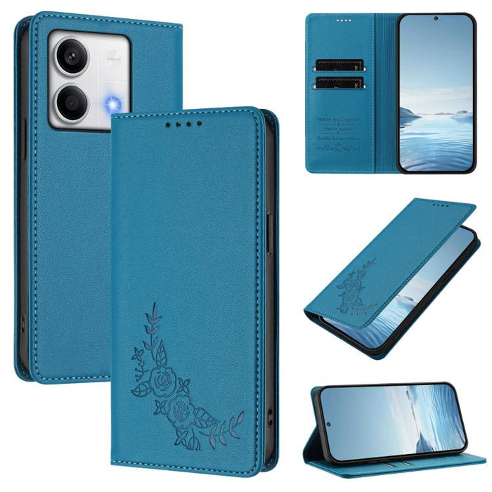 Funda para teléfono de piel vegana magnética RFID con relieve de peonía, For Redmi Note 13 4G Global, For Redmi Note 13 Pro 5G / Poco X6, For Redmi Note 13 5G Global, For Redmi Note 13 Pro+ 5G, For Redmi 12 4G / 5G / Note 12R                           ...