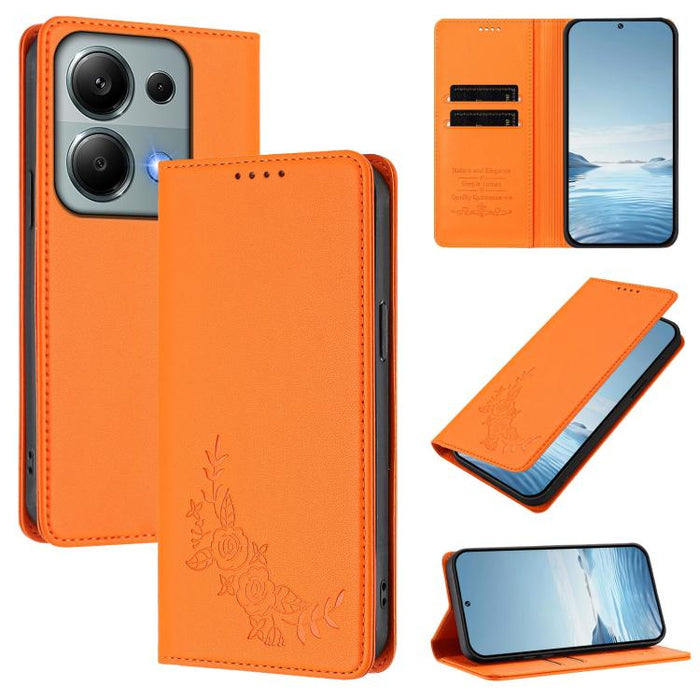 Funda para teléfono de piel vegana magnética RFID con relieve de peonía, For Redmi 15 5G Global / 15 4G SEA 169.5mm, For Redmi 15 5G / 4G EU 171mm, For Redmi 15C 5G / 4G Global 171mm / Poco C85 4G, For Redmi Turbo 4 Pro / Poco F7                       ...