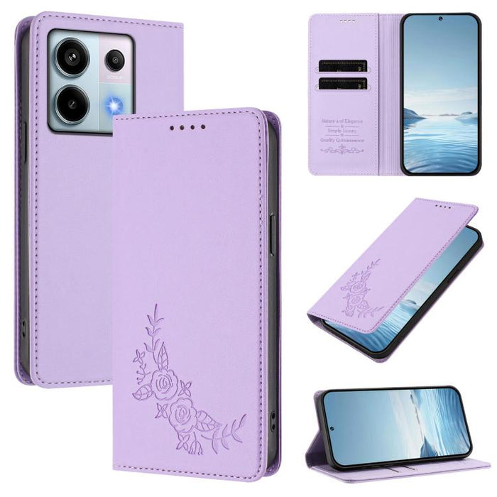 Funda para teléfono de piel vegana magnética RFID con relieve de peonía, For Redmi Note 13 4G Global, For Redmi Note 13 Pro 5G / Poco X6, For Redmi Note 13 5G Global, For Redmi Note 13 Pro+ 5G, For Redmi 12 4G / 5G / Note 12R                           ...