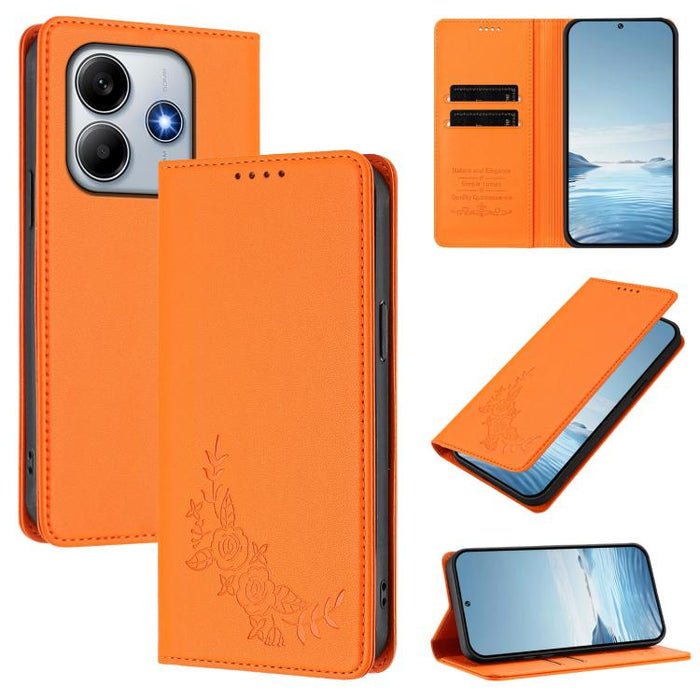 Funda para teléfono de piel vegana magnética RFID con relieve de peonía, For Redmi 14C 4G / A4 5G / Poco C75 4G, For Redmi Note 14 4G 164.84mm, For Redmi Note 14 Pro 5G / Poco X7 5G, For Redmi Note 14 5G / Poco M7 Pro 5G, For Redmi Note 14 Pro 4G      ...