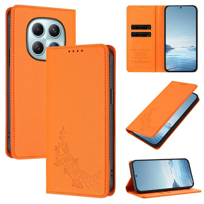 Funda para teléfono de piel vegana magnética RFID con relieve de peonía, For Redmi A7 Pro 171mm / Poco C85x 5G, For Redmi 15a 5G, For Redmi Turbo 5 Max 5G / Poco X8 Pro Max 5G, For Redmi Turbo 5 5G / Poco X8 Pro 5G                                      ...