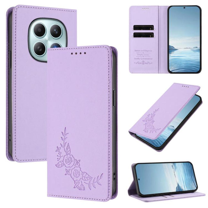 Funda para teléfono de piel vegana magnética RFID con relieve de peonía, For Redmi A7 Pro 171mm / Poco C85x 5G, For Redmi 15a 5G, For Redmi Turbo 5 Max 5G / Poco X8 Pro Max 5G, For Redmi Turbo 5 5G / Poco X8 Pro 5G                                      ...