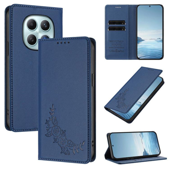 Funda para teléfono de piel vegana magnética RFID con relieve de peonía, For Redmi A7 Pro 171mm / Poco C85x 5G, For Redmi 15a 5G, For Redmi Turbo 5 Max 5G / Poco X8 Pro Max 5G, For Redmi Turbo 5 5G / Poco X8 Pro 5G                                      ...