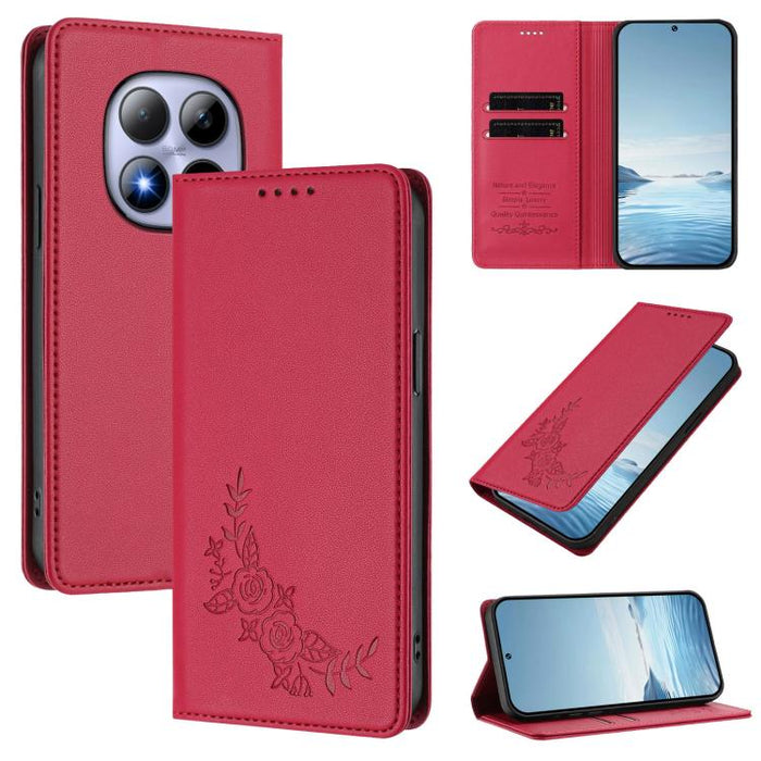 Funda para teléfono de piel vegana magnética RFID con relieve de peonía, For Redmi A7 Pro 171mm / Poco C85x 5G, For Redmi 15a 5G, For Redmi Turbo 5 Max 5G / Poco X8 Pro Max 5G, For Redmi Turbo 5 5G / Poco X8 Pro 5G                                      ...