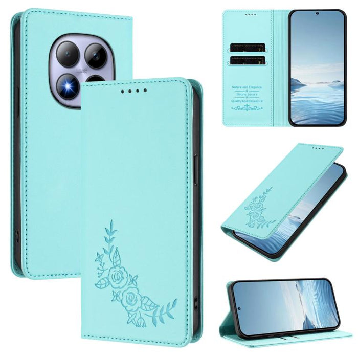 Funda para teléfono de piel vegana magnética RFID con relieve de peonía, For Redmi A7 Pro 171mm / Poco C85x 5G, For Redmi 15a 5G, For Redmi Turbo 5 Max 5G / Poco X8 Pro Max 5G, For Redmi Turbo 5 5G / Poco X8 Pro 5G                                      ...