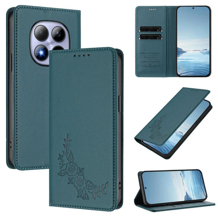 Funda para teléfono de piel vegana magnética RFID con relieve de peonía, For Redmi A7 Pro 171mm / Poco C85x 5G, For Redmi 15a 5G, For Redmi Turbo 5 Max 5G / Poco X8 Pro Max 5G, For Redmi Turbo 5 5G / Poco X8 Pro 5G                                      ...