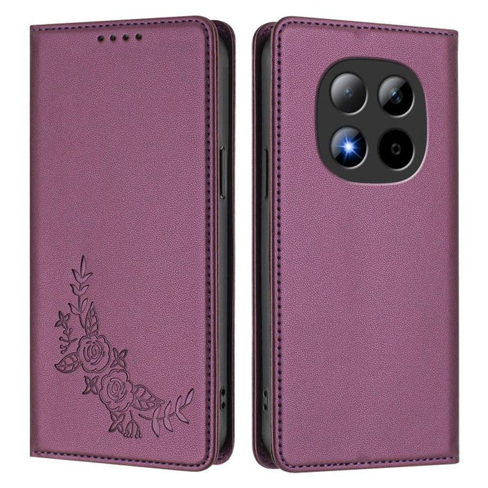 Funda para teléfono de piel vegana magnética RFID con relieve de peonía, For Redmi 15 5G Global / 15 4G SEA 169.5mm, For Redmi 15 5G / 4G EU 171mm, For Redmi 15C 5G / 4G Global 171mm / Poco C85 4G, For Redmi Turbo 4 Pro / Poco F7                       ...