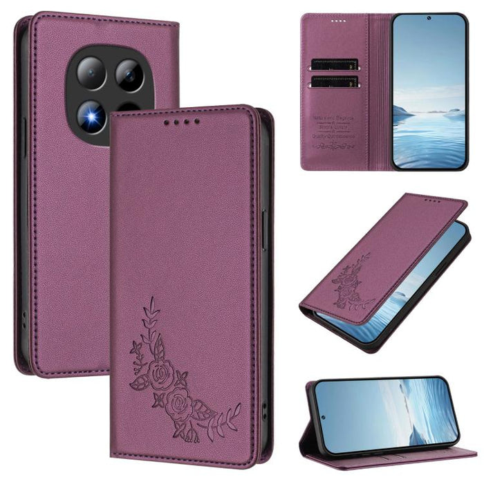 Funda para teléfono de piel vegana magnética RFID con relieve de peonía, For Redmi 15 5G Global / 15 4G SEA 169.5mm, For Redmi 15 5G / 4G EU 171mm, For Redmi 15C 5G / 4G Global 171mm / Poco C85 4G, For Redmi Turbo 4 Pro / Poco F7                       ...