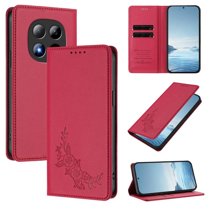 Funda para teléfono de piel vegana magnética RFID con relieve de peonía, For Redmi A7 Pro 171mm / Poco C85x 5G, For Redmi 15a 5G, For Redmi Turbo 5 Max 5G / Poco X8 Pro Max 5G, For Redmi Turbo 5 5G / Poco X8 Pro 5G                                      ...
