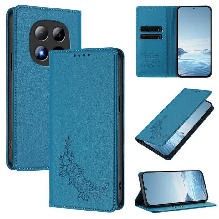 Funda para teléfono de piel vegana magnética RFID con relieve de peonía, For Redmi A7 Pro 171mm / Poco C85x 5G, For Redmi 15a 5G, For Redmi Turbo 5 Max 5G / Poco X8 Pro Max 5G, For Redmi Turbo 5 5G / Poco X8 Pro 5G                                      ...