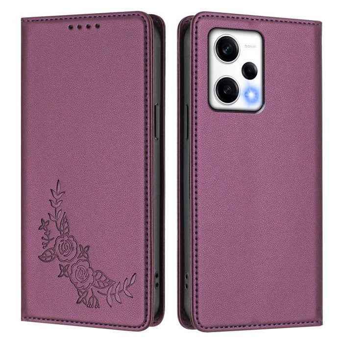Funda para teléfono de piel vegana magnética RFID con relieve de peonía, For Redmi Note 12 Pro+ 5G / Note 12 Explorer, For Redmi Note 12 Pro 5G Global / Poco X5 Pro, For Redmi Note 12 5G / Poco X5