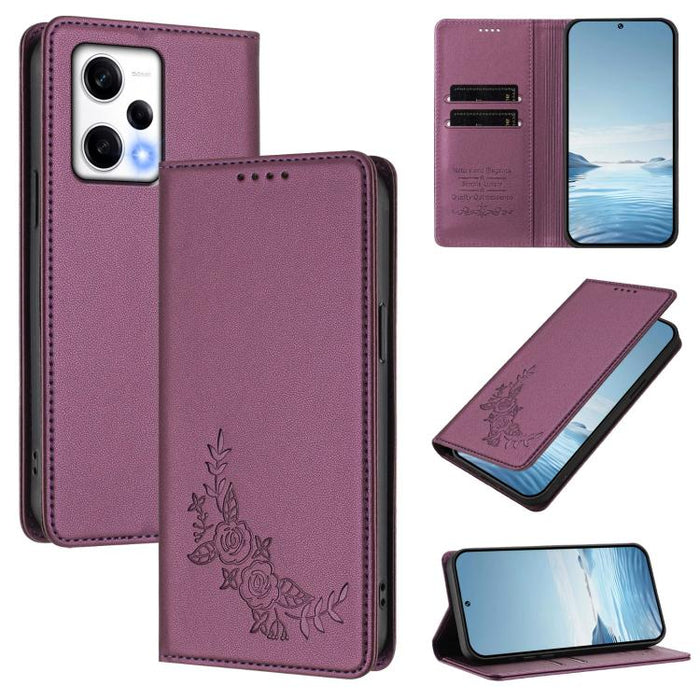 Funda para teléfono de piel vegana magnética RFID con relieve de peonía, For Redmi Note 12 Pro+ 5G / Note 12 Explorer, For Redmi Note 12 Pro 5G Global / Poco X5 Pro, For Redmi Note 12 5G / Poco X5