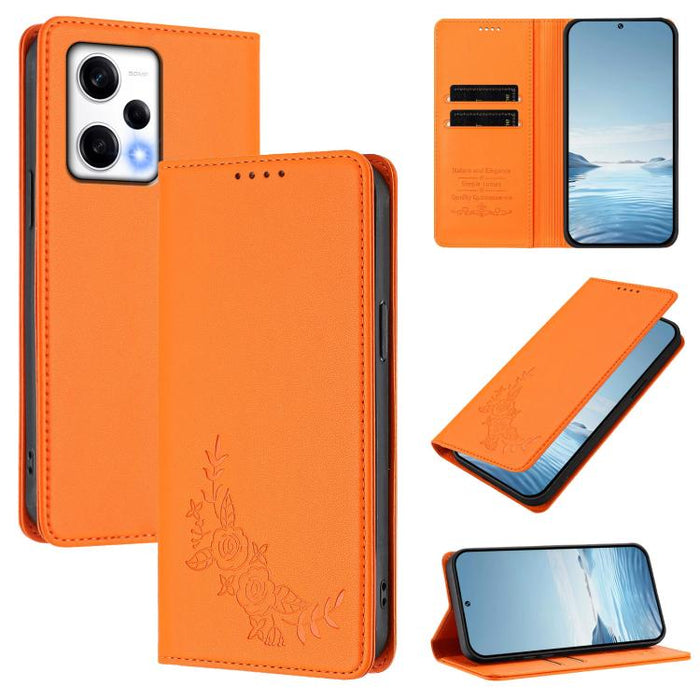 Funda para teléfono de piel vegana magnética RFID con relieve de peonía, For Redmi Note 12 Pro+ 5G / Note 12 Explorer, For Redmi Note 12 Pro 5G Global / Poco X5 Pro, For Redmi Note 12 5G / Poco X5