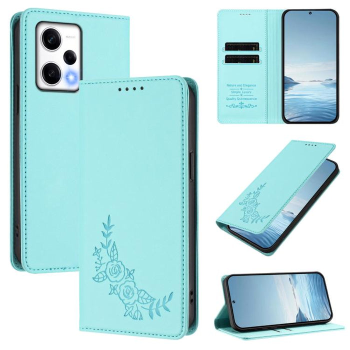 Funda para teléfono de piel vegana magnética RFID con relieve de peonía, For Redmi Note 12 Pro+ 5G / Note 12 Explorer, For Redmi Note 12 Pro 5G Global / Poco X5 Pro, For Redmi Note 12 5G / Poco X5