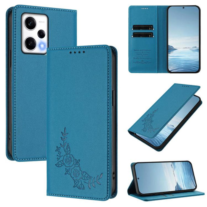 Funda para teléfono de piel vegana magnética RFID con relieve de peonía, For Redmi Note 12 Pro+ 5G / Note 12 Explorer, For Redmi Note 12 Pro 5G Global / Poco X5 Pro, For Redmi Note 12 5G / Poco X5