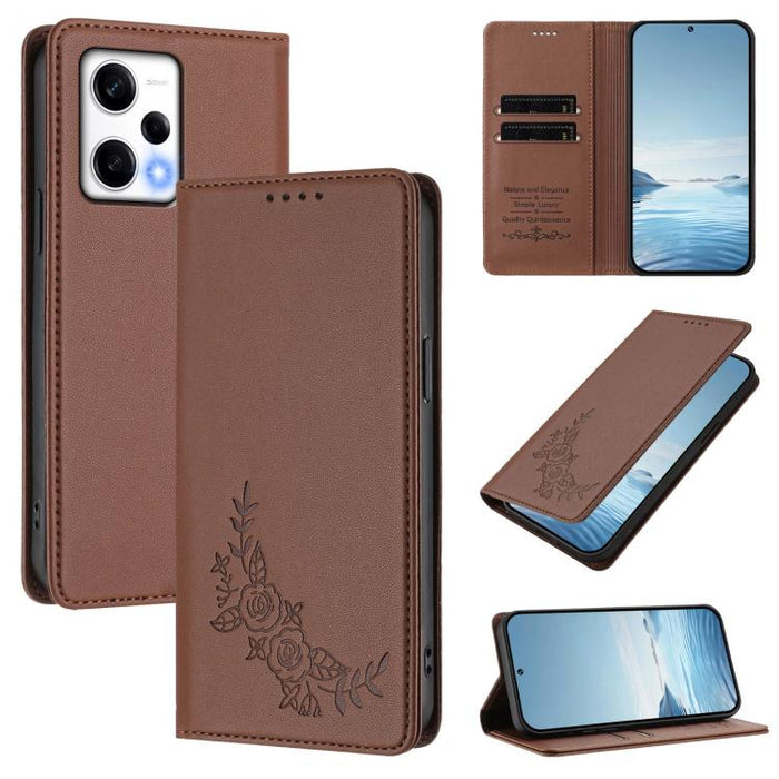 Funda para teléfono de piel vegana magnética RFID con relieve de peonía, For Redmi Note 12 Pro+ 5G / Note 12 Explorer, For Redmi Note 12 Pro 5G Global / Poco X5 Pro, For Redmi Note 12 5G / Poco X5