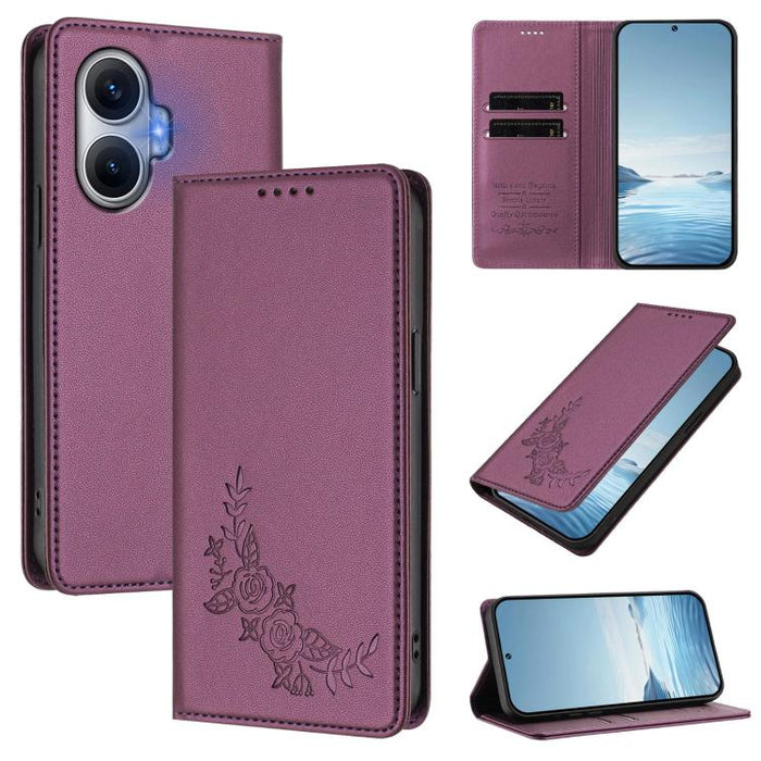 Funda para teléfono de piel vegana magnética RFID con relieve de peonía, For Redmi 15 5G Global / 15 4G SEA 169.5mm, For Redmi 15 5G / 4G EU 171mm, For Redmi 15C 5G / 4G Global 171mm / Poco C85 4G, For Redmi Turbo 4 Pro / Poco F7                       ...