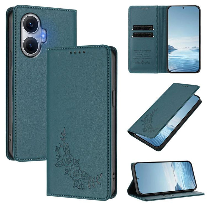 Funda para teléfono de piel vegana magnética RFID con relieve de peonía, For Redmi 15 5G Global / 15 4G SEA 169.5mm, For Redmi 15 5G / 4G EU 171mm, For Redmi 15C 5G / 4G Global 171mm / Poco C85 4G, For Redmi Turbo 4 Pro / Poco F7                       ...