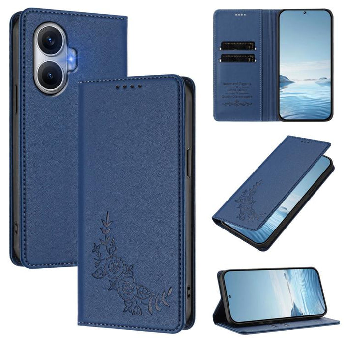 Funda para teléfono de piel vegana magnética RFID con relieve de peonía, For Redmi 15 5G Global / 15 4G SEA 169.5mm, For Redmi 15 5G / 4G EU 171mm, For Redmi 15C 5G / 4G Global 171mm / Poco C85 4G, For Redmi Turbo 4 Pro / Poco F7                       ...