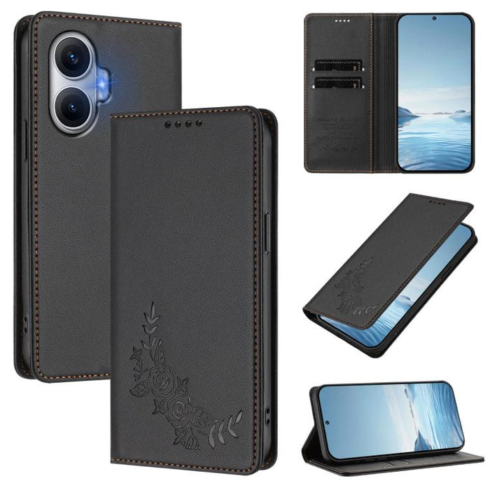 Funda para teléfono de piel vegana magnética RFID con relieve de peonía, For Redmi 15 5G Global / 15 4G SEA 169.5mm, For Redmi 15 5G / 4G EU 171mm, For Redmi 15C 5G / 4G Global 171mm / Poco C85 4G, For Redmi Turbo 4 Pro / Poco F7                       ...