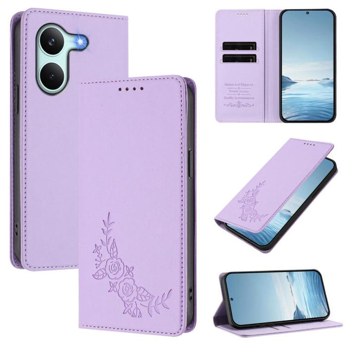 Funda para teléfono de piel vegana magnética RFID con relieve de peonía, For Redmi A7 Pro 171mm / Poco C85x 5G, For Redmi 15a 5G, For Redmi Turbo 5 Max 5G / Poco X8 Pro Max 5G, For Redmi Turbo 5 5G / Poco X8 Pro 5G                                      ...
