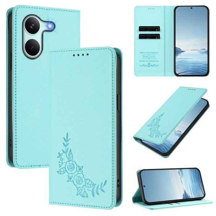 Funda para teléfono de piel vegana magnética RFID con relieve de peonía, For Redmi A7 Pro 171mm / Poco C85x 5G, For Redmi 15a 5G, For Redmi Turbo 5 Max 5G / Poco X8 Pro Max 5G, For Redmi Turbo 5 5G / Poco X8 Pro 5G                                      ...