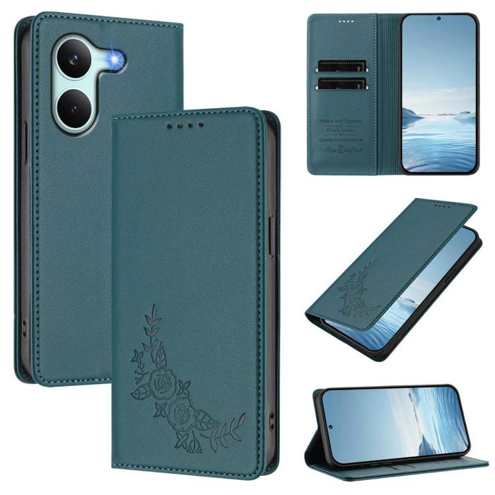 Funda para teléfono de piel vegana magnética RFID con relieve de peonía, For Redmi A7 Pro 171mm / Poco C85x 5G, For Redmi 15a 5G, For Redmi Turbo 5 Max 5G / Poco X8 Pro Max 5G, For Redmi Turbo 5 5G / Poco X8 Pro 5G                                      ...