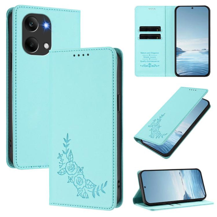 Funda para teléfono de piel vegana magnética RFID con relieve de peonía, For Redmi A7 Pro 171mm / Poco C85x 5G, For Redmi 15a 5G, For Redmi Turbo 5 Max 5G / Poco X8 Pro Max 5G, For Redmi Turbo 5 5G / Poco X8 Pro 5G                                      ...