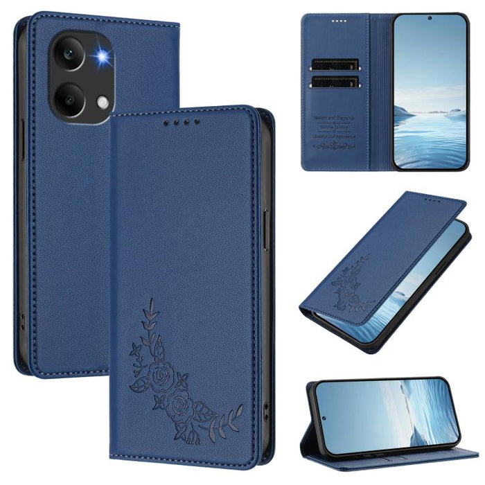 Funda para teléfono de piel vegana magnética RFID con relieve de peonía, For Redmi A7 Pro 171mm / Poco C85x 5G, For Redmi 15a 5G, For Redmi Turbo 5 Max 5G / Poco X8 Pro Max 5G, For Redmi Turbo 5 5G / Poco X8 Pro 5G                                      ...