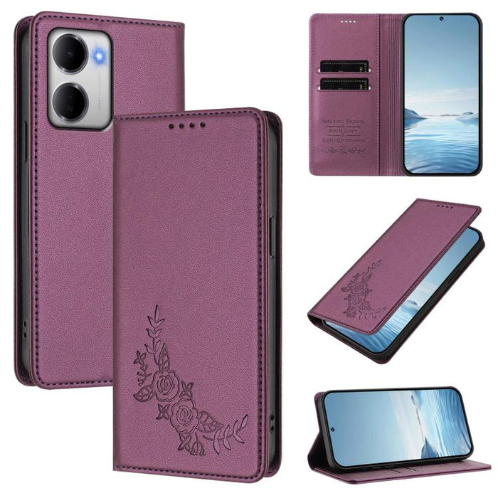 Funda para teléfono de piel vegana magnética RFID con relieve de peonía, For Redmi A7 Pro 171mm / Poco C85x 5G, For Redmi 15a 5G, For Redmi Turbo 5 Max 5G / Poco X8 Pro Max 5G, For Redmi Turbo 5 5G / Poco X8 Pro 5G                                      ...