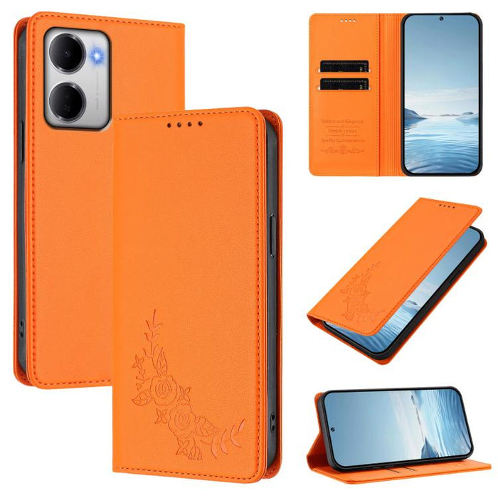 Funda para teléfono de piel vegana magnética RFID con relieve de peonía, For Redmi A7 Pro 171mm / Poco C85x 5G, For Redmi 15a 5G, For Redmi Turbo 5 Max 5G / Poco X8 Pro Max 5G, For Redmi Turbo 5 5G / Poco X8 Pro 5G                                      ...