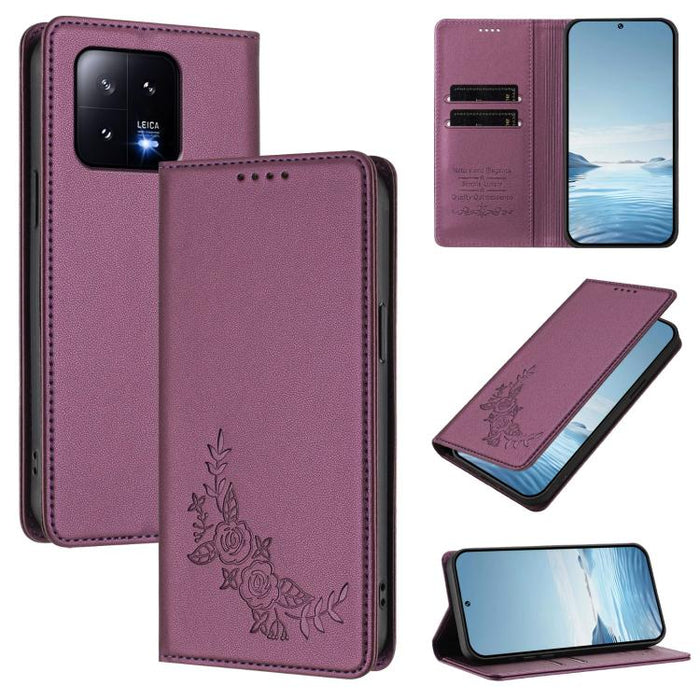 Funda para teléfono de piel vegana magnética RFID con relieve de peonía, For Xiaomi Civi 3, For Xiaomi 13 Lite / Civi 2, For Xiaomi 13 Pro 5G, For Xiaomi 13