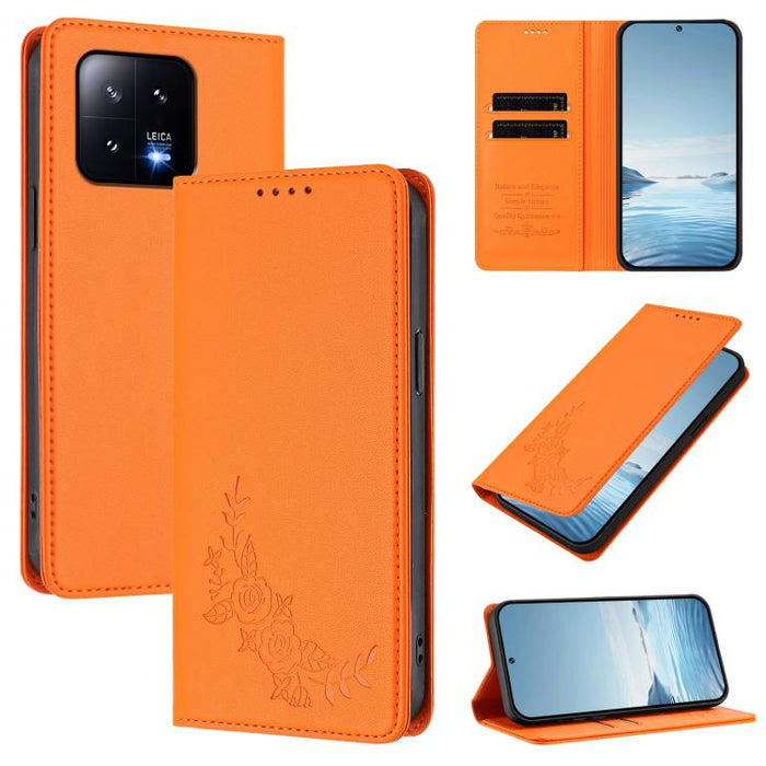 Funda para teléfono de piel vegana magnética RFID con relieve de peonía, For Xiaomi Civi 3, For Xiaomi 13 Lite / Civi 2, For Xiaomi 13 Pro 5G, For Xiaomi 13