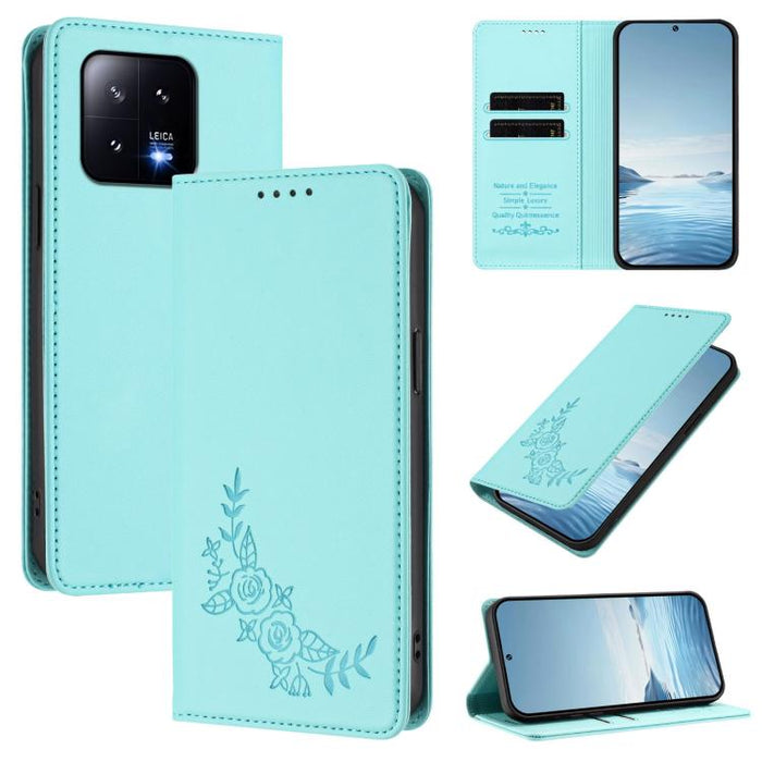 Funda para teléfono de piel vegana magnética RFID con relieve de peonía, For Xiaomi Civi 3, For Xiaomi 13 Lite / Civi 2, For Xiaomi 13 Pro 5G, For Xiaomi 13