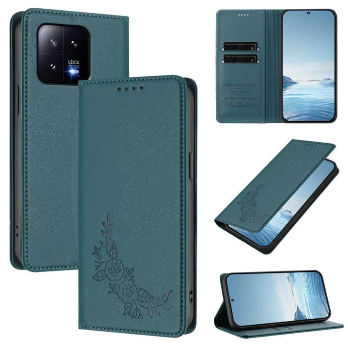 Funda para teléfono de piel vegana magnética RFID con relieve de peonía, For Xiaomi Civi 3, For Xiaomi 13 Lite / Civi 2, For Xiaomi 13 Pro 5G, For Xiaomi 13