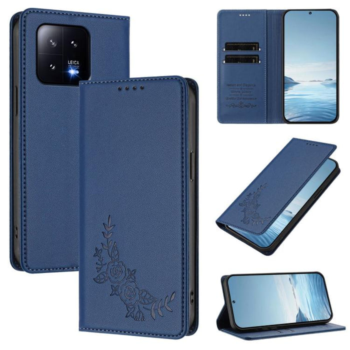 Funda para teléfono de piel vegana magnética RFID con relieve de peonía, For Xiaomi Civi 3, For Xiaomi 13 Lite / Civi 2, For Xiaomi 13 Pro 5G, For Xiaomi 13