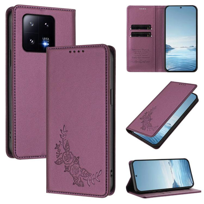 Funda para teléfono de piel vegana magnética RFID con relieve de peonía, For Xiaomi Civi 3, For Xiaomi 13 Lite / Civi 2, For Xiaomi 13 Pro 5G, For Xiaomi 13
