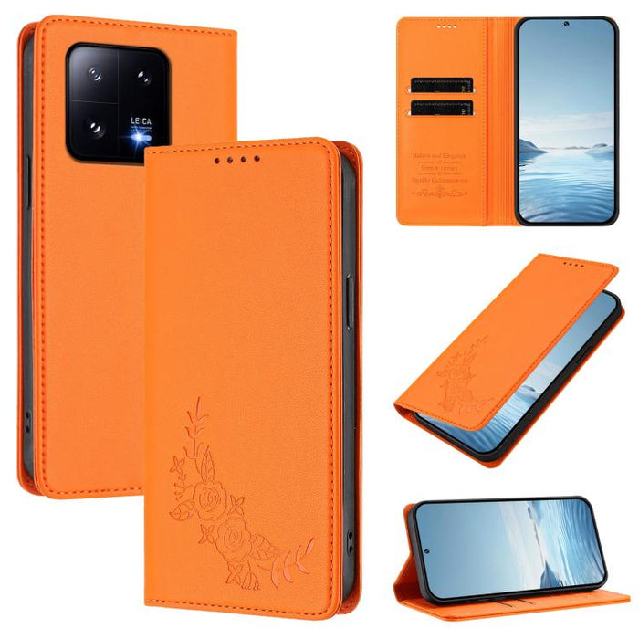 Funda para teléfono de piel vegana magnética RFID con relieve de peonía, For Xiaomi Civi 3, For Xiaomi 13 Lite / Civi 2, For Xiaomi 13 Pro 5G, For Xiaomi 13