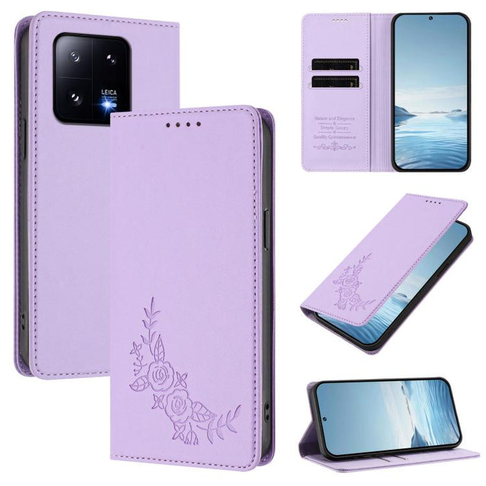 Funda para teléfono de piel vegana magnética RFID con relieve de peonía, For Xiaomi Civi 3, For Xiaomi 13 Lite / Civi 2, For Xiaomi 13 Pro 5G, For Xiaomi 13