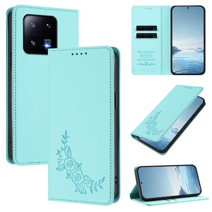Funda para teléfono de piel vegana magnética RFID con relieve de peonía, For Xiaomi Civi 3, For Xiaomi 13 Lite / Civi 2, For Xiaomi 13 Pro 5G, For Xiaomi 13