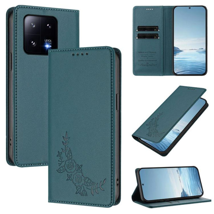 Funda para teléfono de piel vegana magnética RFID con relieve de peonía, For Xiaomi Civi 3, For Xiaomi 13 Lite / Civi 2, For Xiaomi 13 Pro 5G, For Xiaomi 13