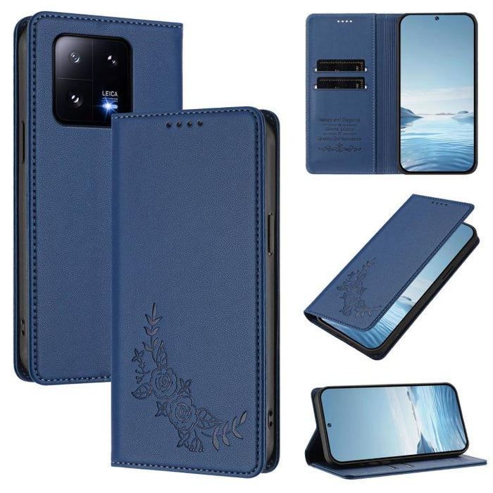 Funda para teléfono de piel vegana magnética RFID con relieve de peonía, For Xiaomi Civi 3, For Xiaomi 13 Lite / Civi 2, For Xiaomi 13 Pro 5G, For Xiaomi 13