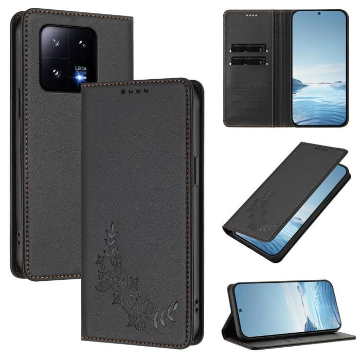 Funda para teléfono de piel vegana magnética RFID con relieve de peonía, For Xiaomi Civi 3, For Xiaomi 13 Lite / Civi 2, For Xiaomi 13 Pro 5G, For Xiaomi 13