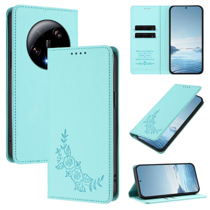Funda para teléfono de piel vegana magnética RFID con relieve de peonía, For Xiaomi Civi 3, For Xiaomi 13 Lite / Civi 2, For Xiaomi 13 Pro 5G, For Xiaomi 13
