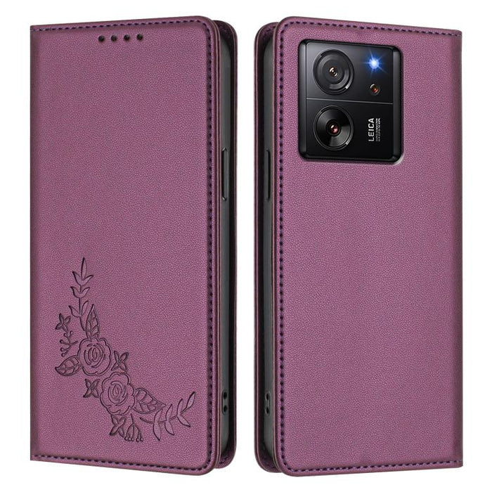 Funda para teléfono de piel vegana magnética RFID con relieve de peonía, For Xiaomi Civi 3, For Xiaomi 13 Lite / Civi 2, For Xiaomi 13 Pro 5G, For Xiaomi 13