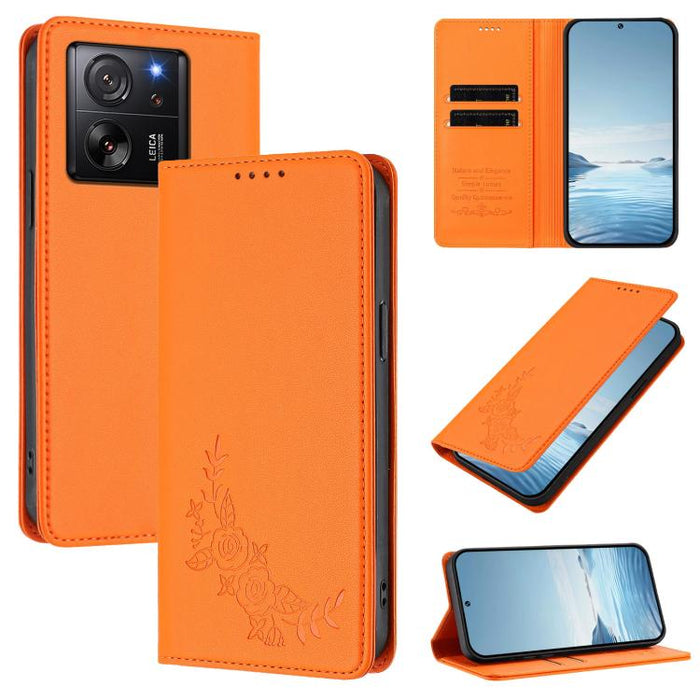Funda para teléfono de piel vegana magnética RFID con relieve de peonía, For Xiaomi Civi 3, For Xiaomi 13 Lite / Civi 2, For Xiaomi 13 Pro 5G, For Xiaomi 13