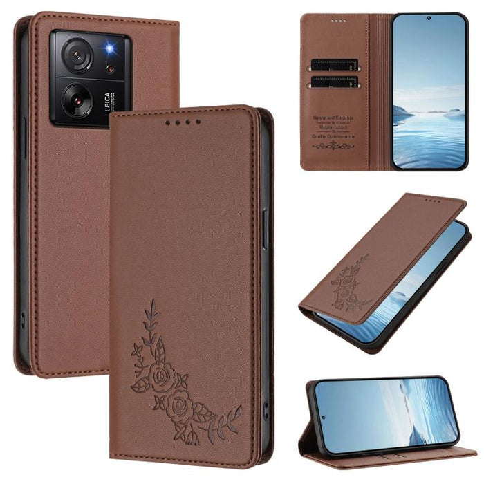 Funda para teléfono de piel vegana magnética RFID con relieve de peonía, For Xiaomi Poco F6 / Redmi Turbo 3, For Xiaomi Poco F6 Pro / Redmi K70 / K70 Pro, For Xiaomi Poco X6 Neo, For Xiaomi Poco X6 Pro, For Xiaomi 14 Ultra, For Xiaomi 14 Pro           ...